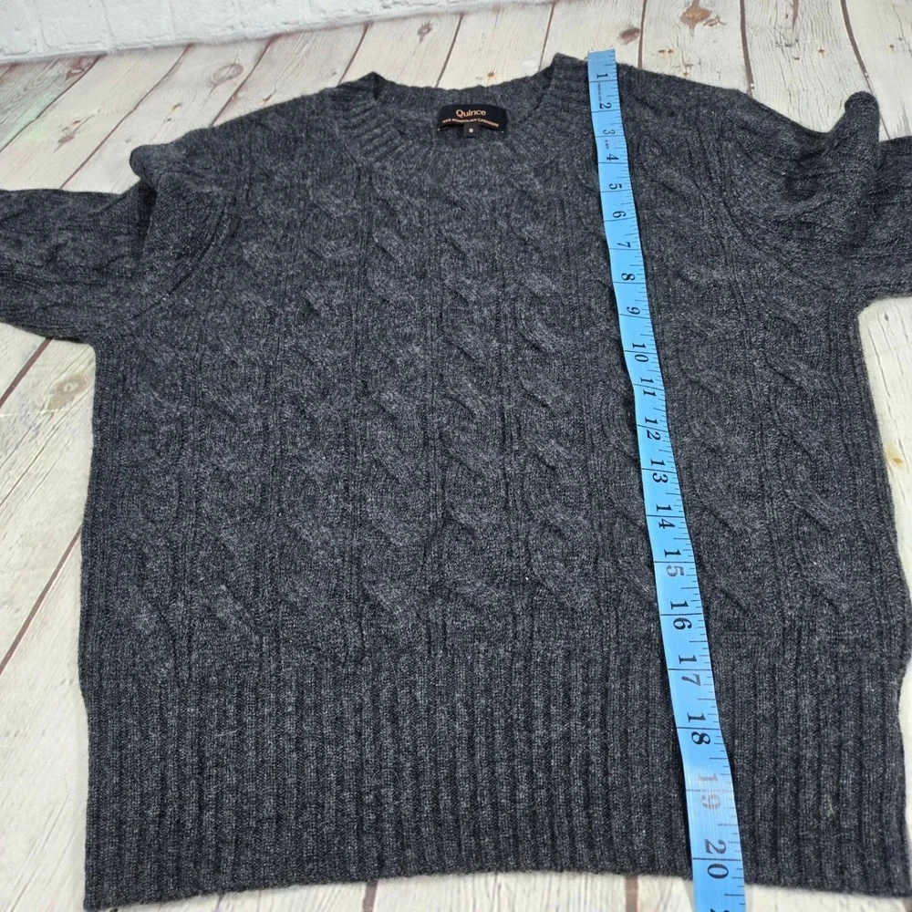Quince Mongolian Cashmere Shrunken Cable Crewneck Sweater Charcoal Grey Small